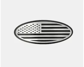 American Car Craft Tailgate Emblem Replacement- Black Brushed Stainless Steel w/ Brushed American Flag Top Plate Ford F250 | F350 2017-2022