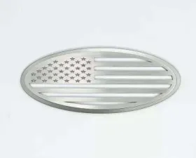 American Car Craft Polished Stainless Back Plate w/ Brushed American Flag Top Plate White Carbon Fiber Tailgate Emblem Replacement Ford F250 | F350 2017-2022