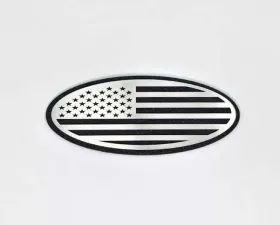 American Car Craft Black ABS Base w/ Brushed American Flag Top Plate Tailgate Emblem Replacement Ford F250 | F350 1999-2007
