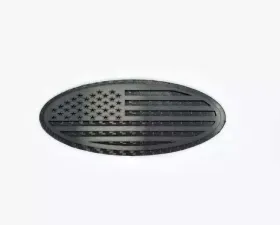 American Car Craft Carbon Fiber Base w/ Black Brushed American Flag Top Plate Tailgate Emblem Replacement Ford F250 | F350 1999-2007