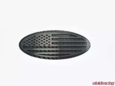American Car Craft Carbon Fiber Base w/ Black Brushed American Flag Top Plate Tailgate Emblem Replacement Ford F250 | F350 1999-2007 - ACC-782107