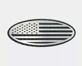 American Car Craft Carbon Fiber Base w/ Brushed American Flag Top Plate Tailgate Emblem Replacement Ford F250 | F350 1999-2007
