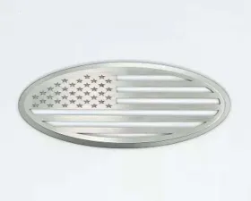 American Car Craft Polished Stainless Back Plate w/ Brushed American Flag Top Plate White Carbon Fiber Tailgate Emblem Replacement Ford F250 | F350 1999-2007