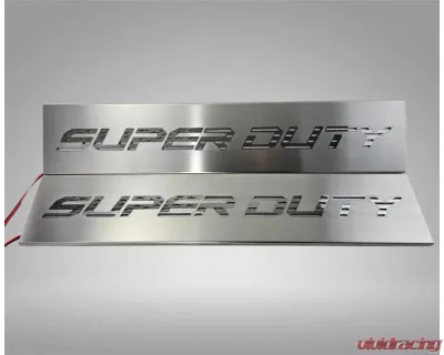 American Car Craft Front Brushed Stainless Steel Door Sills - American Flag Font (Blue LED) Ford F-250 | F-350 Super Duty 2017-2024 - ACC-791002-BLUL