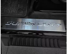 American Car Craft Front Black Brushed Stainless Steel Door Sills - American Flag Font (Blue LED) Ford F-250 | F-350 Super Duty 2017-2024