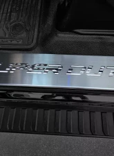 American Car Craft Front Black Brushed Stainless Steel Door Sills - American Flag Font (White LED) Ford F-250 | F-350 Super Duty 2017-2024                                     - ACC-791004-WHTL - Image 4