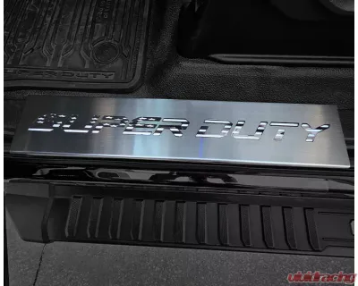 American Car Craft Front Black Brushed Stainless Steel Door Sills - American Flag Font (White LED) Ford F-250 | F-350 Super Duty 2017-2024 - ACC-791004-WHTL