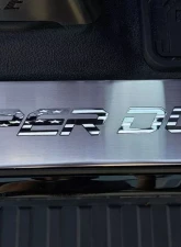 American Car Craft Front Black Brushed Stainless Steel Door Sills - American Flag Font (White LED) Ford F-250 | F-350 Super Duty 2017-2024                                     - ACC-791004-WHTL - Image 2