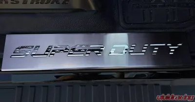 American Car Craft Front Black Brushed Stainless Steel Door Sills - American Flag Font (White LED) Ford F-250 | F-350 Super Duty 2017-2024 - ACC-791004-WHTL