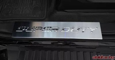American Car Craft Front Black Brushed Stainless Steel Door Sills - American Flag Font (White LED) Ford F-250 | F-350 Super Duty 2017-2024 - ACC-791004-WHTL