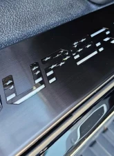 American Car Craft Front Black Brushed Stainless Steel Door Sills - American Flag Font (White LED) Ford F-250 | F-350 Super Duty 2017-2024                                     - ACC-791004-WHTL - Image 4