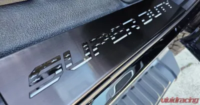 American Car Craft Front Black Brushed Stainless Steel Door Sills - American Flag Font (White LED) Ford F-250 | F-350 Super Duty 2017-2024 - ACC-791004-WHTL