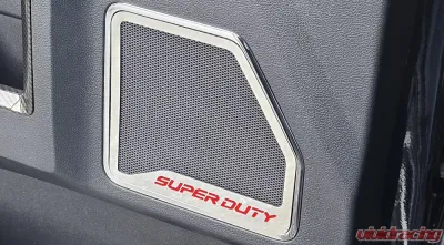 American Car Craft Front Inner Door Speaker Trim w/ Bright Red Solid "Super Duty" Etched Logo Ford F-250 Super Duty 2017-2022 - ACC-791012-BSRD