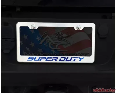 American Car Craft License Plate Frame w/ Blue Carbon Fiber "Super Duty" Lettering Ford F-250 2017-2022 - ACC-792002-BLU