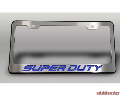 American Car Craft Black License Plate Frame w/ Blue Carbon Fiber "Super Duty" Lettering Ford F-250 2017-2022 - ACC-792004-BLU