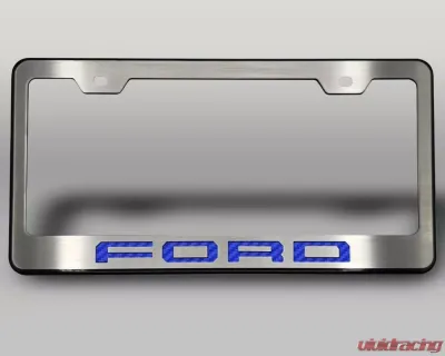 American Car Craft Black License Plate Frame w/ Blue Carbon Fiber "Ford" Lettering Ford F-250 2017-2022 - ACC-792005-BLU