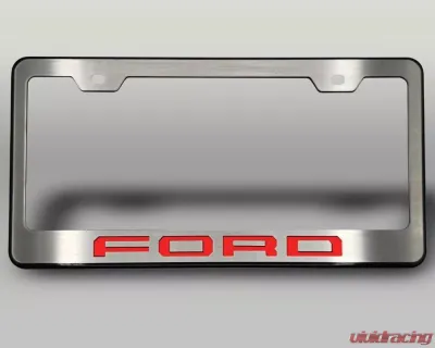 American Car Craft Black License Plate Frame w/ Solid Bright Red "Ford" Lettering Ford F-250 2017-2022 - ACC-792005-BSRD