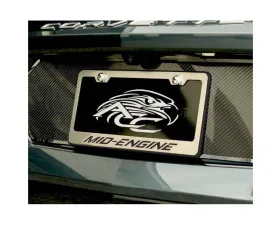 American Car Craft Yellow Carbon Fiber Mid-Engine Black Base License Plate Frame Chevrolet C8 Corvette Stingray 2020-2024