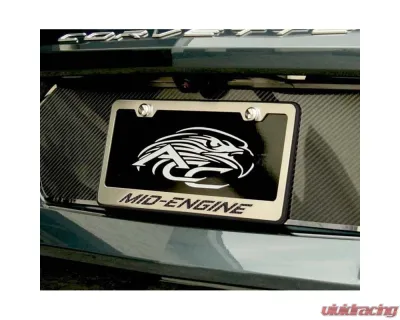 American Car Craft Yellow Carbon Fiber Mid-Engine Black Base License Plate Frame Chevrolet C8 Corvette Stingray 2020-2024 - ACC-882010-YLW