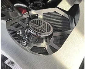 American Car Craft Brushed Trim with Insert Flag Stainless Steel Carbon Fiber Shock Tower Covers Chevrolet C8 Corvette Coupe 2020-2024