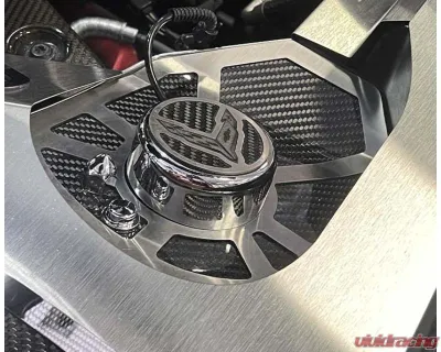 American Car Craft Brushed Trim with Insert Flag Stainless Steel Carbon Fiber Shock Tower Covers Chevrolet C8 Corvette Coupe 2020-2024 - ACC-883041