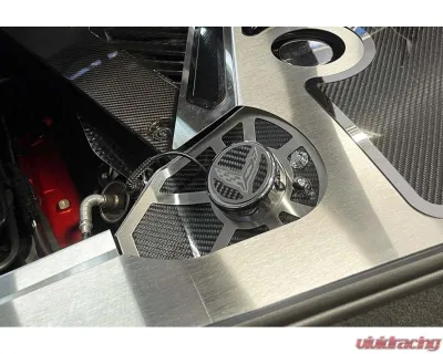 American Car Craft Brushed Trim with Insert Flag Stainless Steel Carbon Fiber Shock Tower Covers Chevrolet C8 Corvette Coupe 2020-2024 - ACC-883041