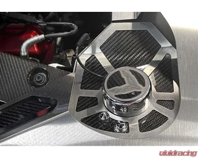 American Car Craft Brushed Trim with Insert Flag Stainless Steel Carbon Fiber Shock Tower Covers Chevrolet C8 Corvette Coupe 2020-2024 - ACC-883041