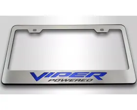 American Car Craft Viper Powered Style Polished | Black Base Vinyl Blue Inlay License Plate Frame Dodge Viper