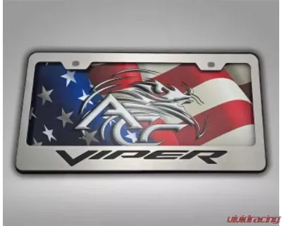 American Car Craft Black Carbon Fiber Tag Frame Viper Font Black Powder Coated Base| Choose Inlay Dodge Viper Gen 3-5 2013-2017 - ACC-972096-BLK