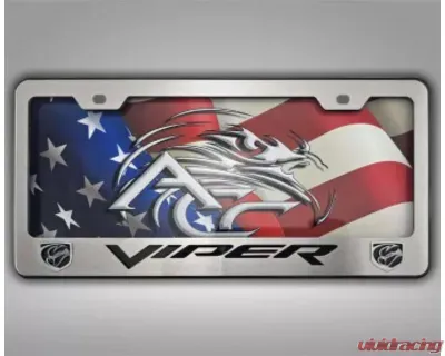 American Car Craft Black Carbon Fiber Tag Frame Viper Font Stryker Logo Black Powder Coated Base| Choose Viper Inlay Dodge Viper Gen 5 2013-2017 - ACC-972097-BLK