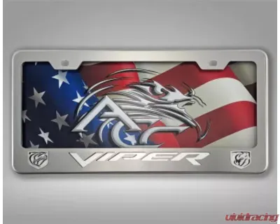 American Car Craft Black Carbon Fiber Tag Frame Viper Font Stryker Logo Polished Stainless Steel | Choose Inlay Dodge Viper Gen 5 2013-2017 - ACC-972098-BLK