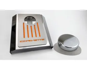 American Car Craft Master Cylinder Cover Manual Polished Stainless - Orange Carbon Fiber Chevrolet Corvette C7 2014-2019