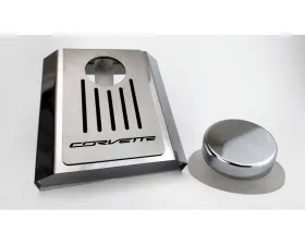 American Car Craft Master Cylinder Cover Manual Polished Stainless - Black Solid Chevrolet Corvette C7 2014-2019