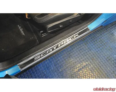 American Car Craft Carbon Fiber Door Sills w/Scat Pack Brushed Lettering w/Red LED 2pc Dodge Challenger 2015-2024 - ACC-151083-RDL