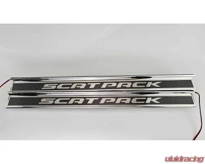 American Car Craft Carbon Fiber Door Sills w/Scat Pack Brushed Lettering w/Red LED 2pc Dodge Challenger 2015-2024 - ACC-151083-RDL