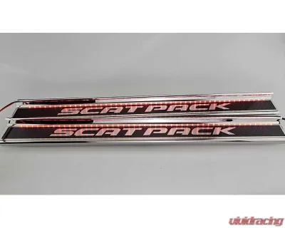 American Car Craft Carbon Fiber Door Sills w/Scat Pack Brushed Lettering w/Red LED 2pc Dodge Challenger 2015-2024 - ACC-151083-RDL