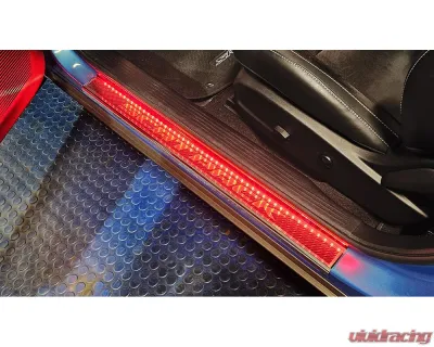 American Car Craft Carbon Fiber Door Sills w/Scat Pack Brushed Lettering w/Red LED 2pc Dodge Challenger 2015-2024 - ACC-151083-RDL