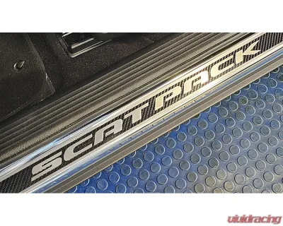 American Car Craft Carbon Fiber Door Sills w/Scat Pack Brushed Lettering w/Red LED 2pc Dodge Challenger 2015-2024 - ACC-151083-RDL