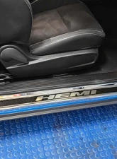 American Car Craft Carbon Fiber Door Sills w/HEMI Brushed Lettering w/Blue LED Illumination 2pc Dodge Challenger 2015-2024                                     - ACC-151085-BLUL - Image 5