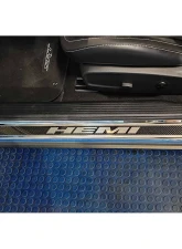 American Car Craft Carbon Fiber Door Sills w/HEMI Brushed Lettering w/Green LED Illumination 2pc Dodge Challenger 2015-2024                                     - ACC-151085-GRNL - Image 5
