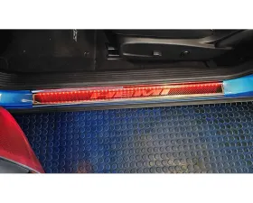 American Car Craft Carbon Fiber Door Sills w/HEMI Brushed Lettering w/Red LED Illumination 2pc Dodge Challenger 2015-2024