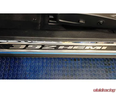 American Car Craft Carbon Fiber Door Sills w/392 HEMI Brushed Lettering w/White LED Illumination 2pc Dodge Challenger 2015-2024 - ACC-151087-WHTL
