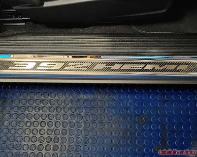 American Car Craft Carbon Fiber Door Sills w/392 HEMI Brushed Lettering w/White LED Illumination 2pc Dodge Challenger 2015-2024 - ACC-151087-WHTL