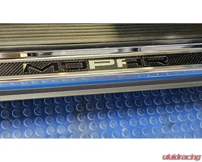 American Car Craft Carbon Fiber Door Sills w/392 HEMI Brushed Lettering w/Green LED Illumination 2pc Dodge Challenger 2015-2024 - ACC-151089-GRNL