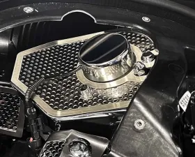 American Car Craft Perforated Stainless Steel Shock Tower Covers w/Brushed Trim Chevrolet Corvette C8 HTC 2020-2024