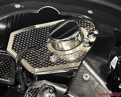 American Car Craft Perforated Stainless Steel Shock Tower Covers w/Brushed Trim Chevrolet Corvette C8 HTC 2020-2024 - ACC-883211