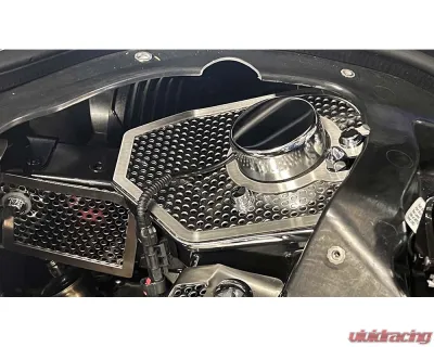 American Car Craft Perforated Stainless Steel Shock Tower Covers w/Brushed Trim Chevrolet Corvette C8 HTC 2020-2024 - ACC-883211