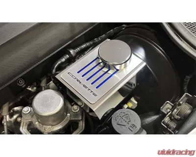 American Car Craft Master Cylinder Cover Automatic Polished Stainless - Blue Carbon Fiber Chevrolet Corvette C7 2014-2019 - ACC-053135-BLU