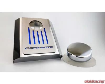 American Car Craft Master Cylinder Cover Automatic Polished Stainless - Blue Carbon Fiber Chevrolet Corvette C7 2014-2019 - ACC-053135-BLU