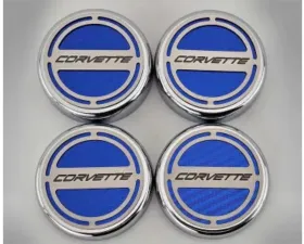 American Car Craft Black Carbon Fiber Cap Cover Set 4pc Stainless Corvette Logo Chevrolet C8 Corvette Coupe 2020-2024